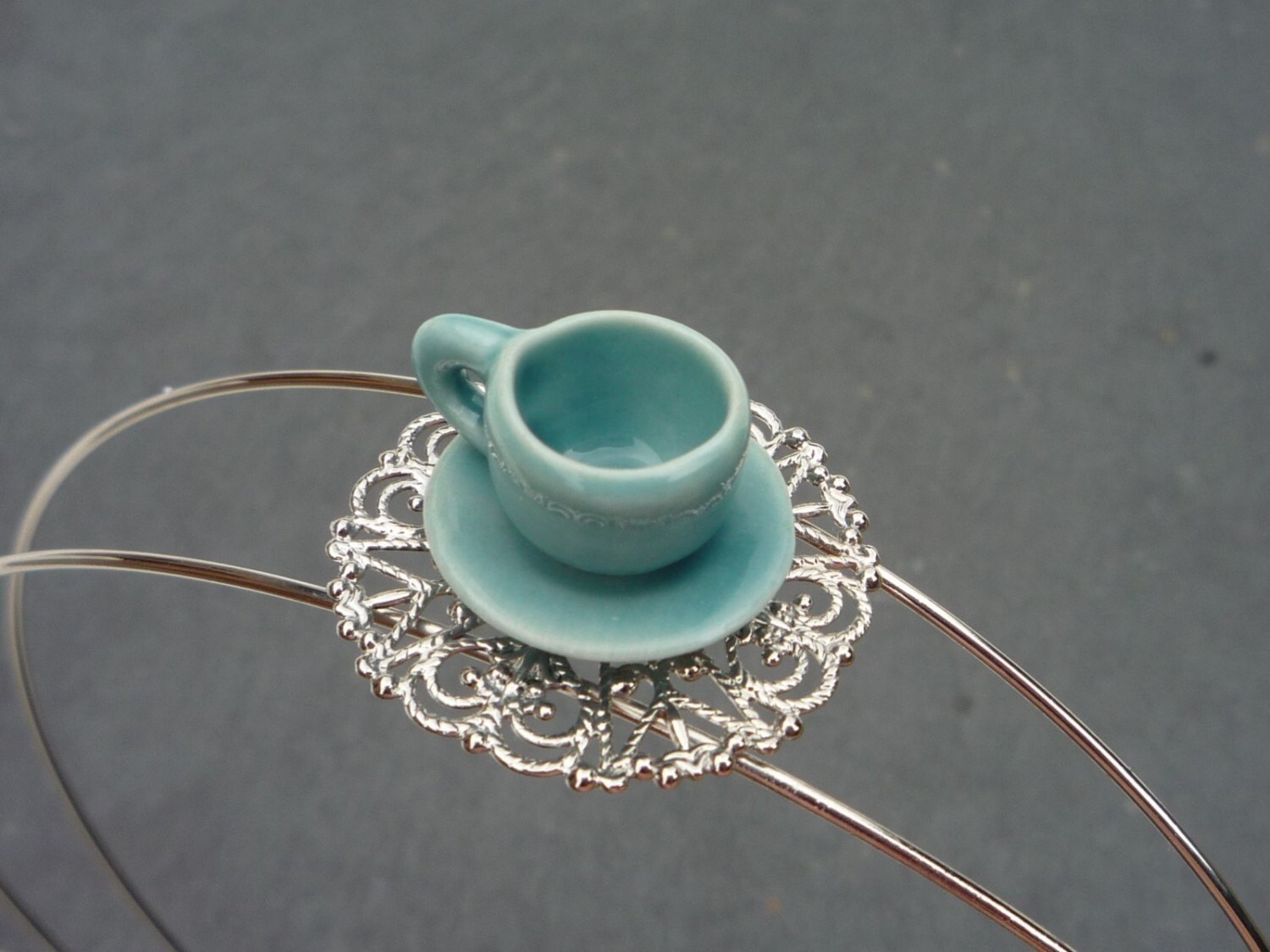 Tea Time Headband Blue and Silver Teacup by caperleetpapote