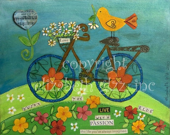 Items similar to 8x10 Bicycle Enjoy the Ride Giclee on Velvet Fine Art ...