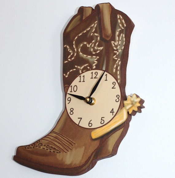 Cowboy Boot Wooden WALL CLOCK for Kids Bedroom Baby Nursery