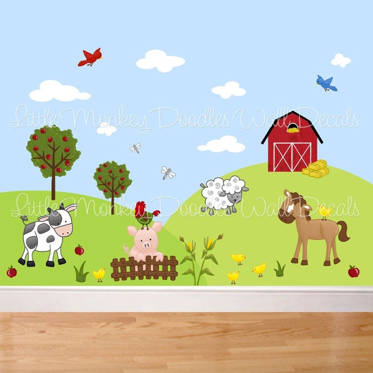 decals wall clouds for nursery Girls Animal Barnyard DECALS WALL Set Fabric Mural Boys Farm