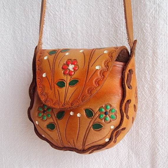Vintage Mexican Hand Tooled Leather Purse Child's
