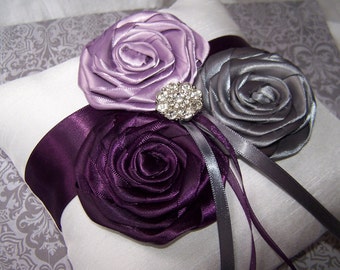 Ring Bearer Pillow - White or Ivory, Dark Plum, Lilac, Charcoal Gray and White, custom colors available