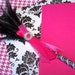FEATHER PEN - Black and White Damask and Hot Pink, Rhinestone buckle