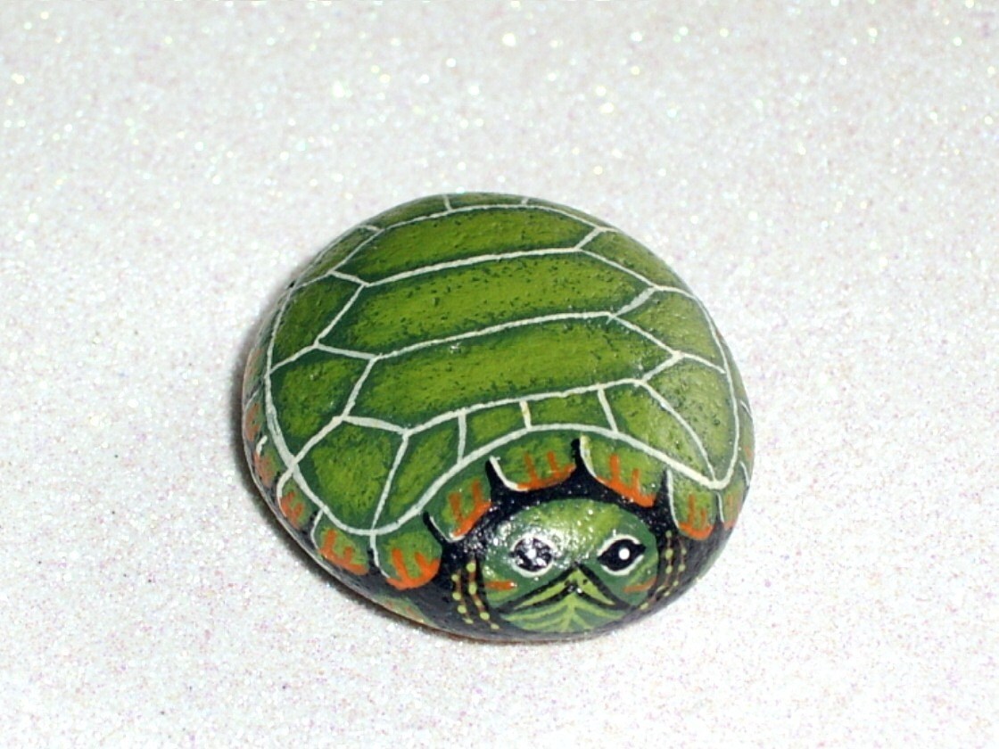 SNAPPING TURTLE pet rock rock art miniature garden accesory