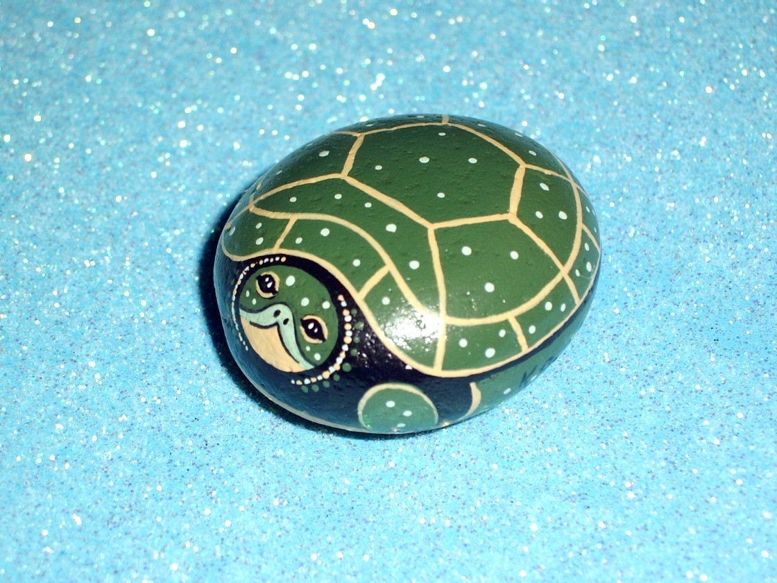 SPOTTED TURTLE painted rock pet rock rock art miniature