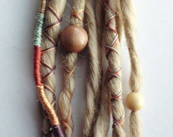 10 Custom Standard *Clip-in Synthetic Dreadlock Extensions Boho Dreads Hair Wraps & Beads (Blonde 613)