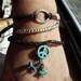 Bohemian Leather Silver Brown Turquoise Peace Sign Indian Bracelet Boho Hippie Adjustable Leather Set of Three
