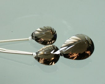 AAA Smoky Quartz Concave Cut Pear Briolettes