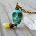 Turquoise Skull Necklace, Gemstone, Chalcedony, Long Necklace