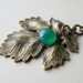 Sale 40% Off - Leaf Necklace, Gemstone Leaf Necklace, Green Onyx, Vintage Brass