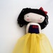 snow white rag doll - fairy tale princess cloth doll art cloth doll with crochet apple made to order