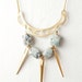 Bold Gold Statement Necklace with Mint Dalmatian Jasper and Gold Spikes - Last One