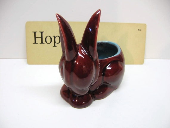 Vintage Red Wing Bunny Rabbit Pottery Planter Stylized