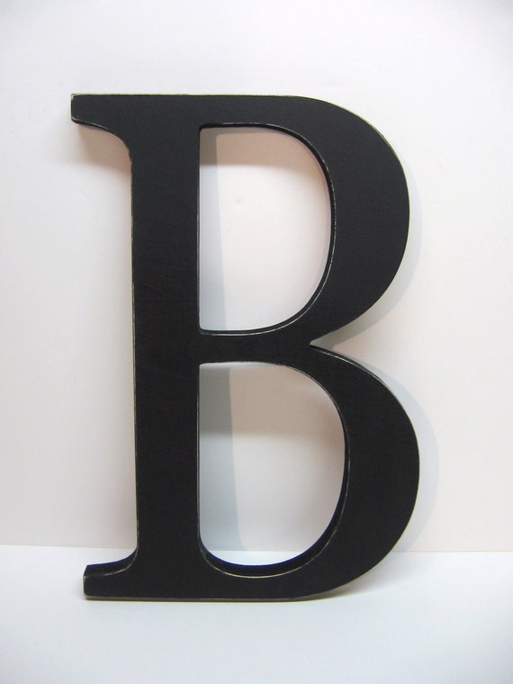 Wood Letter B Sign 15 Inch Black Distressed Initial