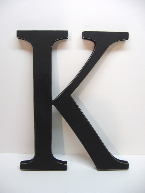 Wood Letter K Sign 15 Inch Black Distressed Initial