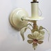 Vintage Metal Tole Lamp - White with Flowers and Leaves