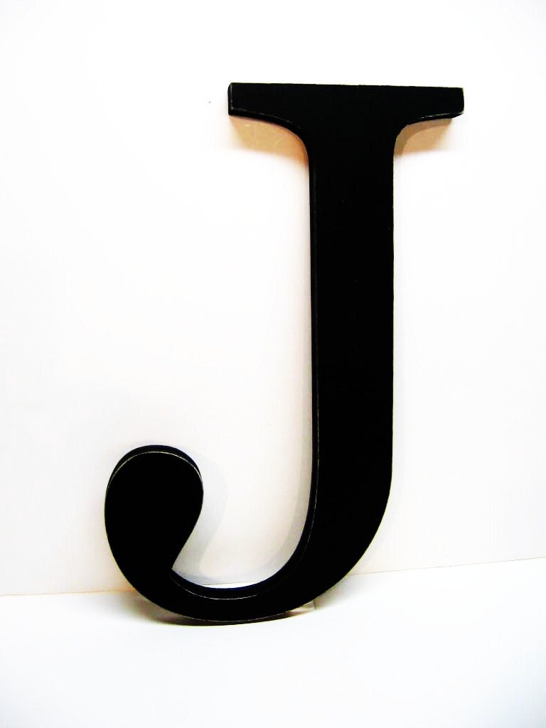 Wood Letter J Sign 15 Inch Black Distressed Initial