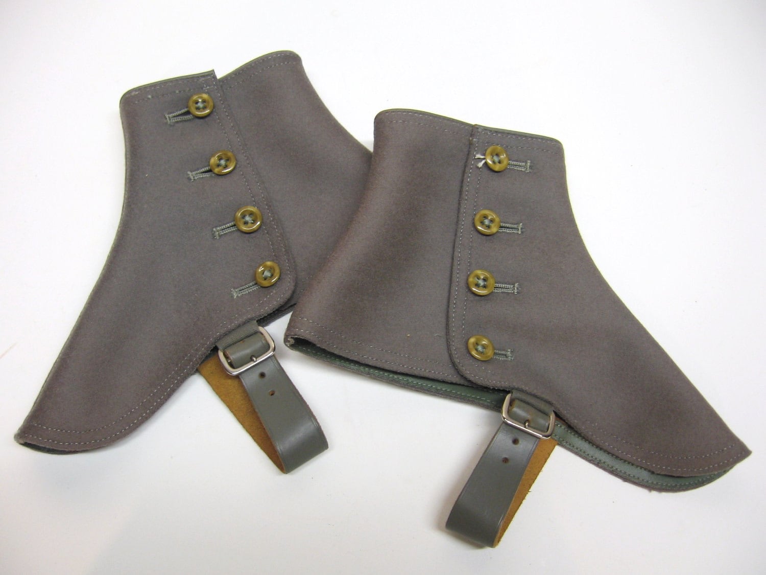 Vintage Pair of Spats Grey Wool Felt Brand New Old Stock