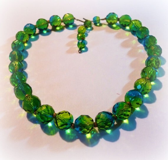 Vintage Greens and Blues Crystal Necklace