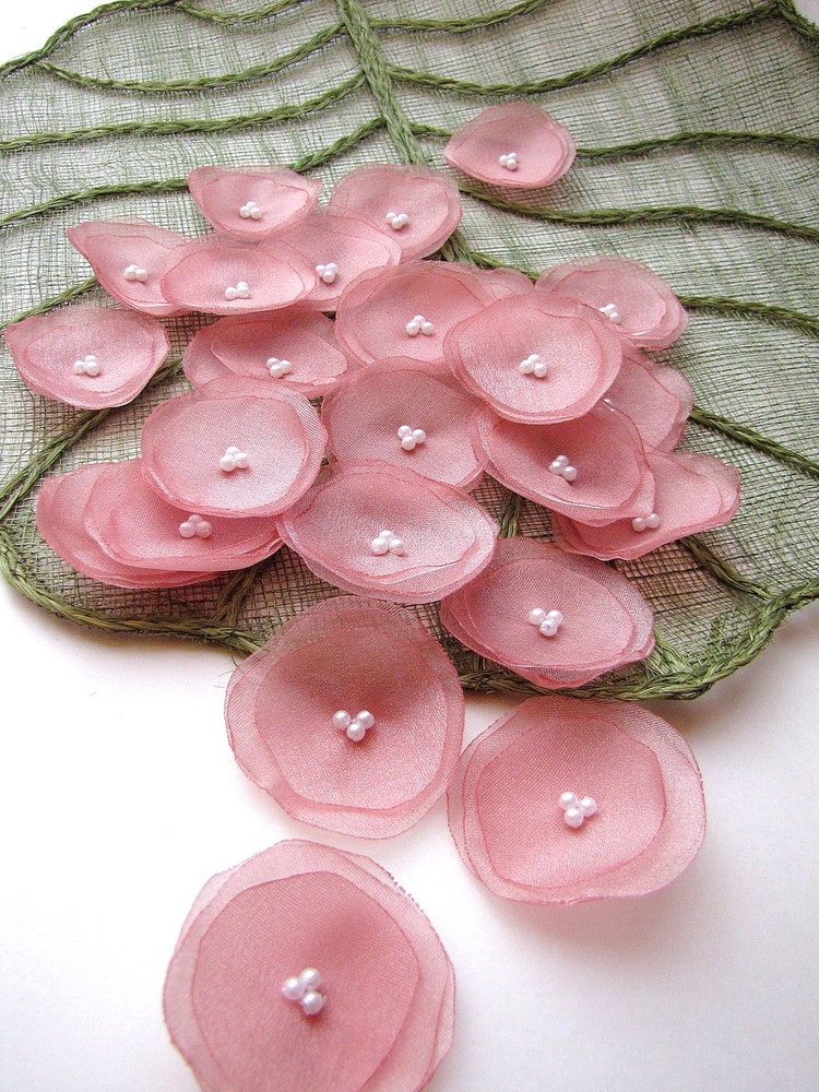 Organza fabric handmade sew on flower appliques by JujaCrafts
