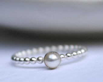 Pearl Ring, Stackable Ring, Sterling Silver - Made To Order