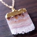 Prong set green Amethyst stalactite 14k gold necklace