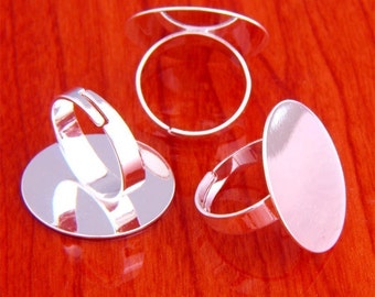 big size 100pcs 25mm Pad brass base free nickel Adjustable silvery white RING Base Blank widen Findings