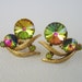 Vintage Watermelon Rivoli Rhinestone Earrings Gold Clip