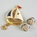 Vintage Nautical Sailboat Brooch Earrings Navy Cream Enamel