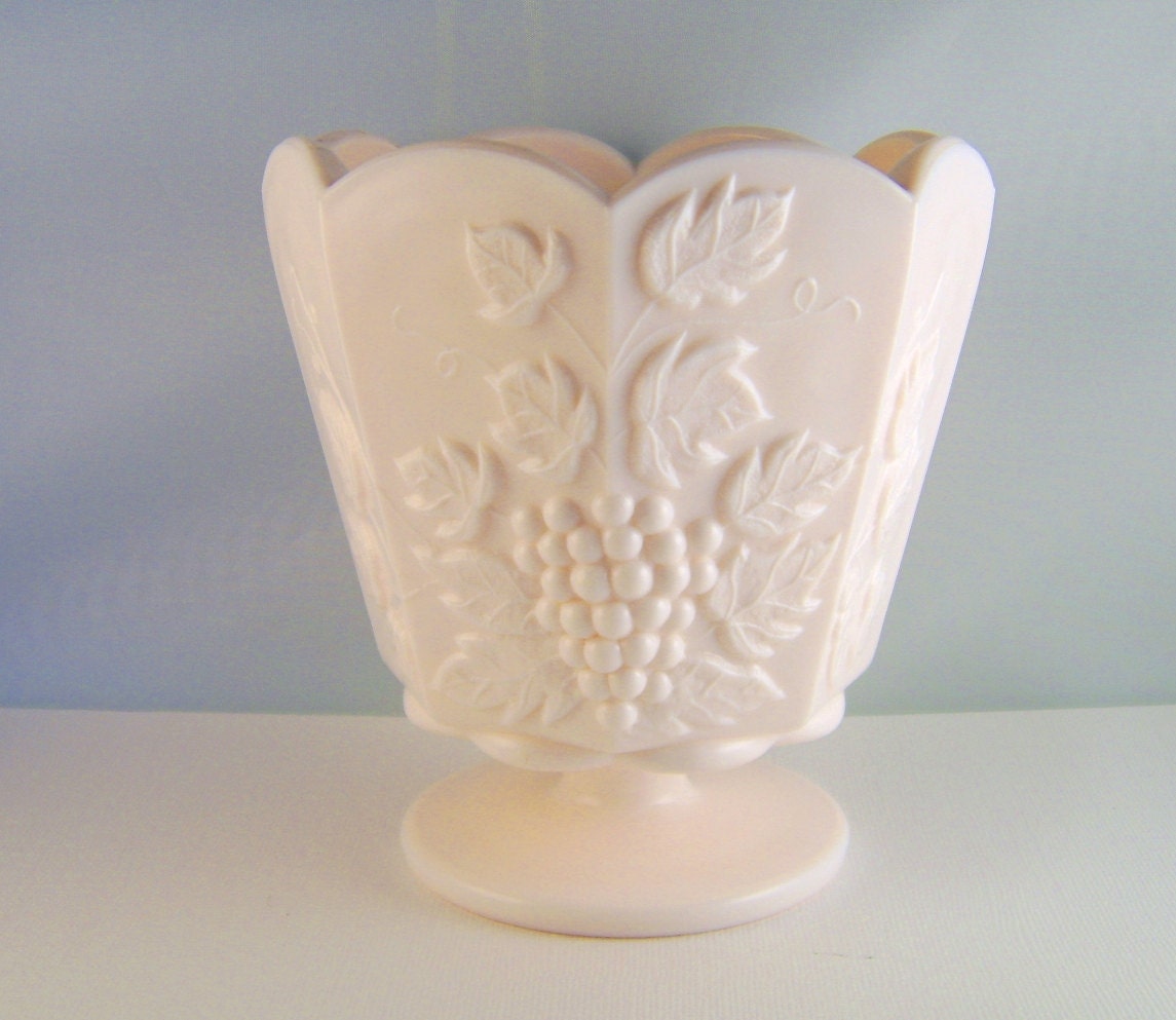 Vintage Pink Milk Glass Vase Compote Fifties