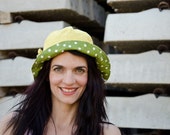 Polka Dot Hat in Yellow Linen and Green Cotton