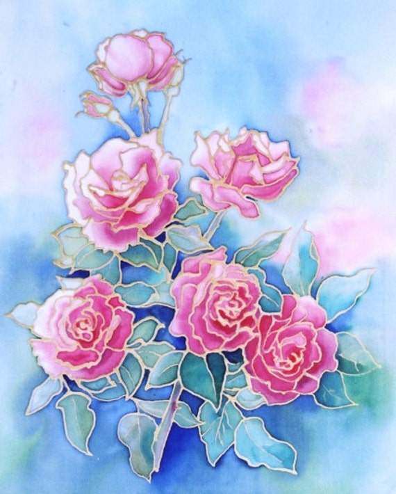 Items similar to Pink Roses Original silk painting on Etsy