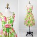 vintage 1950s dress / 50s roses dress / Pink, White, and Green Floral Roses Cocktail Dress