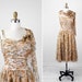 1960s dress / 60s dress / Tan and Taupe Roses Floral Silk Chiffon Dress