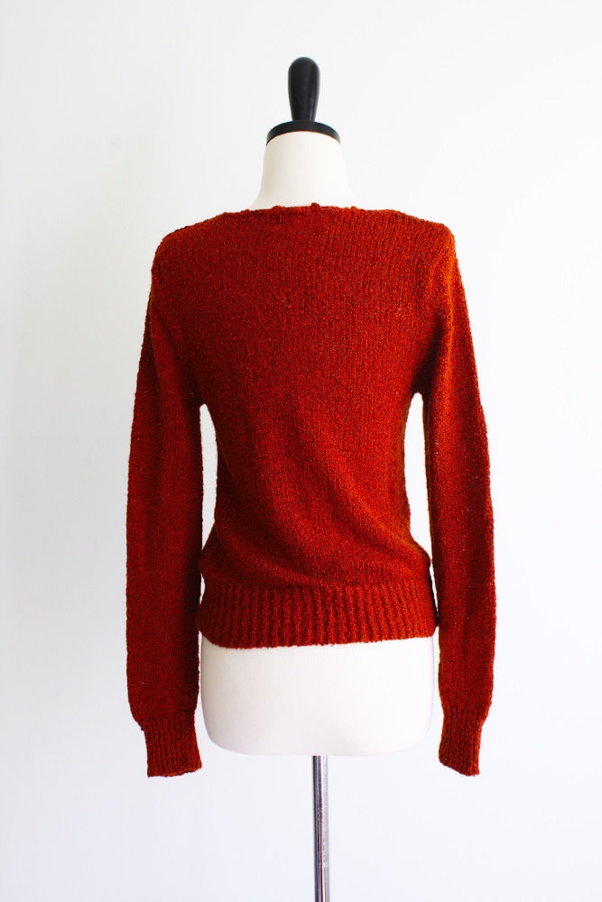 1970s orange sweater // 70's Vintage Burnt Orange Chevron