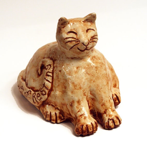 Cat Sculpture Fat Cat Statue Ceramic Pottery Smiling Cat