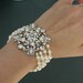 Stephanie. Four strands Vintage style rhinestones and Swarovski Pearls bridal bracelet (Cream/ Silver)
