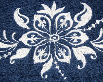 CUSTOM EMBROIDERED DAMASK POINSETTIA BATH /HAND TOWEL