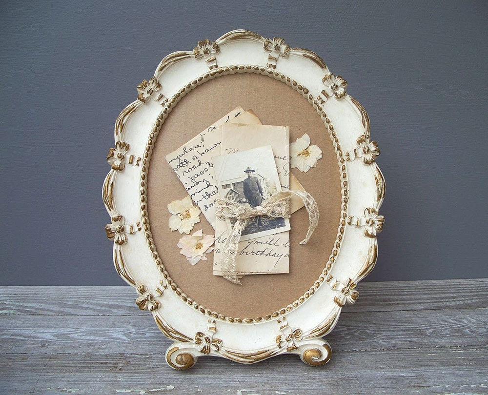 vintage 1940 picture frame white and antiqued by KatyBitsandPieces