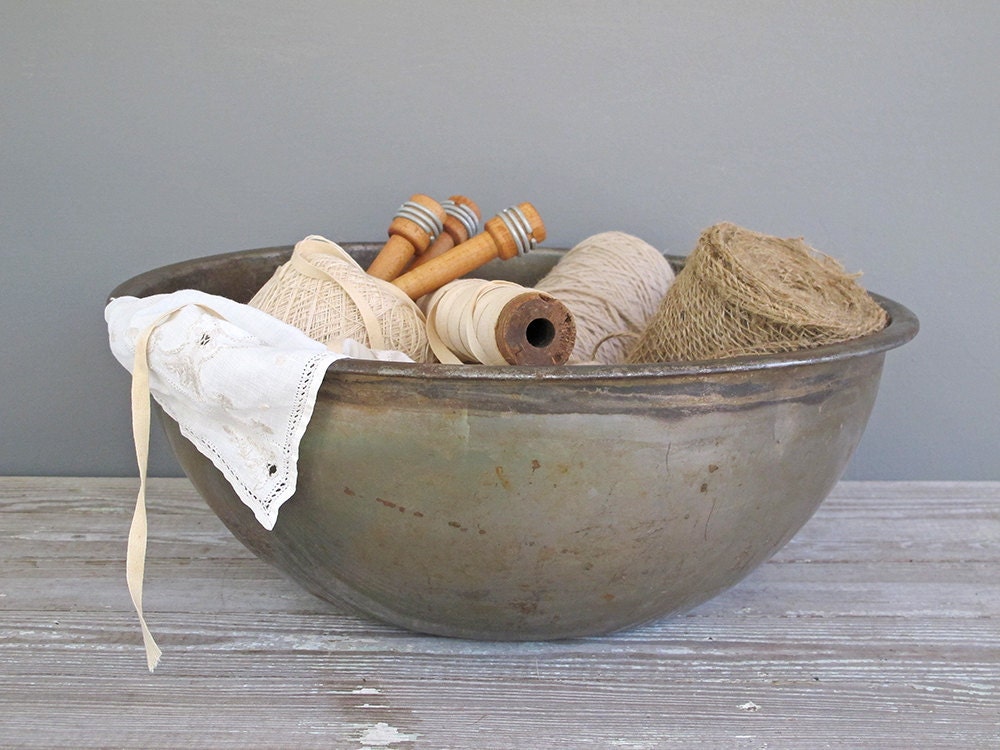 vintage rustic large metal bowl