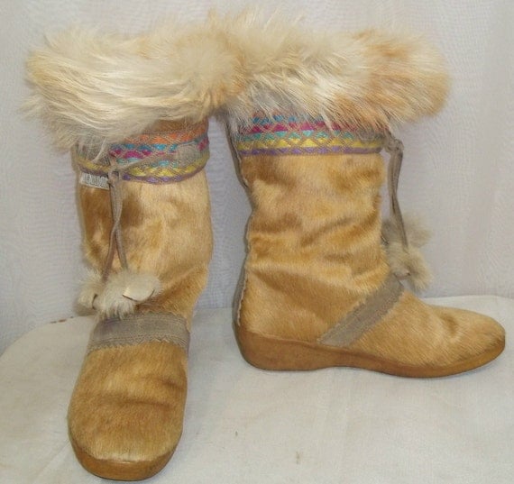 fur pom pom pumps Ski Italy Boots Goat Fur Tecnica by Apres Vintage