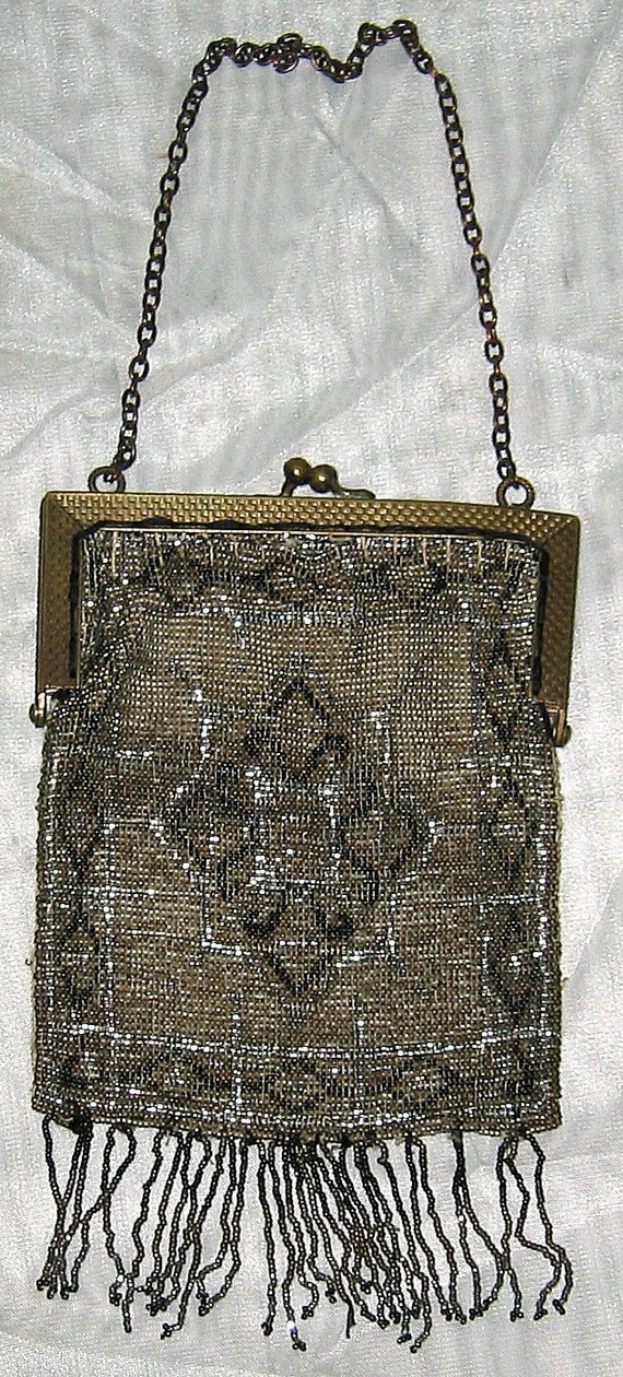 Antique Vintage Made in France Micro Beaded Metal Mesh Purse