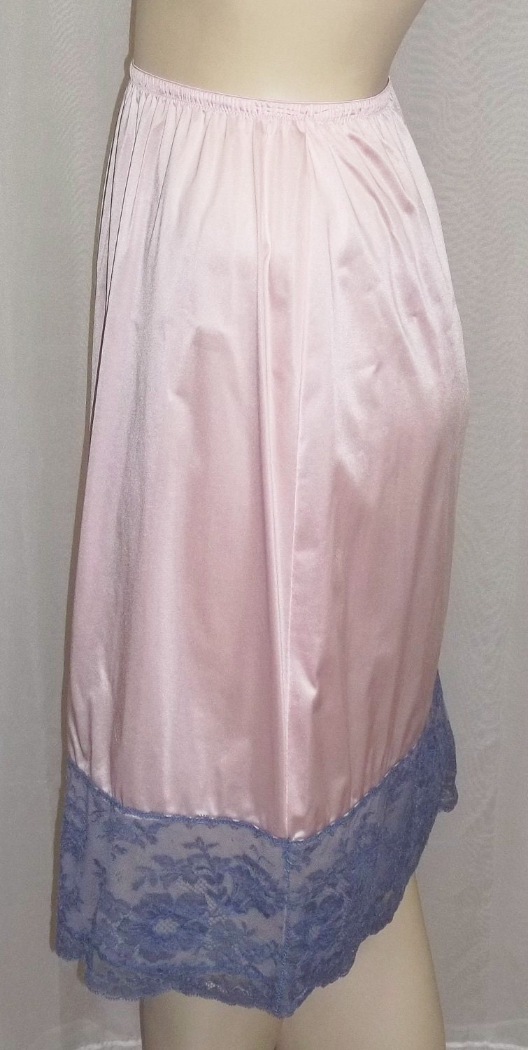 Vintage Vassarette Pink Nylon Purple Lace Half Slip Medium