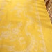 vintage flocked linen tablecloth, sunshine yellow, rectangular, excellent condition