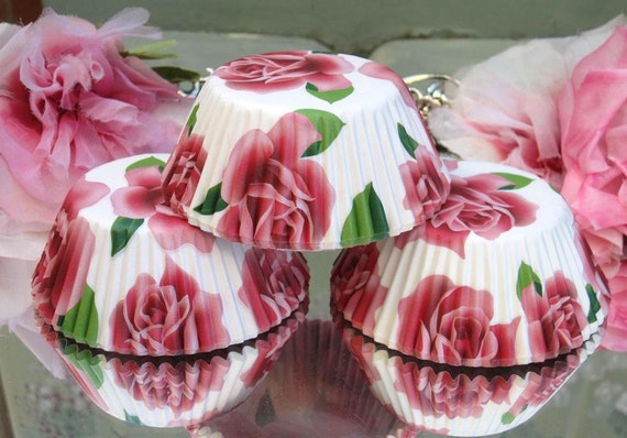 Vintage vintage Baking Rose Style Floral  looking Liners Cups liners 50 cupcake Cupcake Pink
