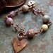 Bracelet Copper Heart Charm Lilac Lavender Ceramic Beads Multicolor