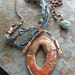 Red Creek Jasper Pendant with Sari Silk in Slate Teal Blue and Antiqued Copper Metalwork