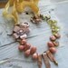 Flower Necklace BEAD TRENDS Copper Metalwork with Bronze Pearls Khaki Olive Glass Peach Aventurine and Mustard Silk Ribbon