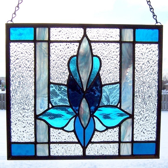 Shades Of Blue Stained Glass Panel