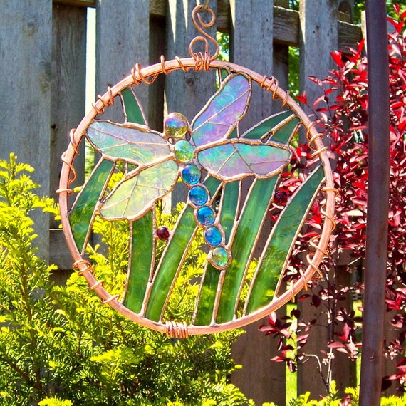 Stained Glass Dragonfly Garden Art